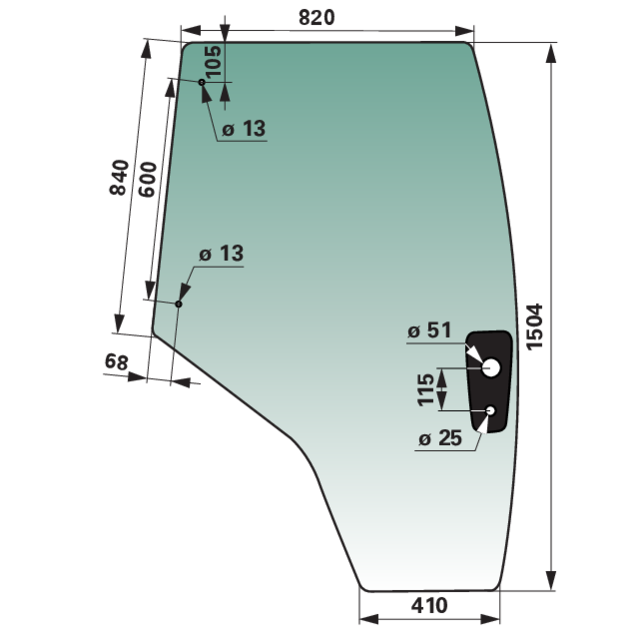 Türscheibe rechts, grün getönt, anstelle von Massey Ferguson 4353956M2 – Gummiklemmprofil Meterware 4,2 Lfm. 00115073 GartenShop24 - Hochwertige Gartengeräte