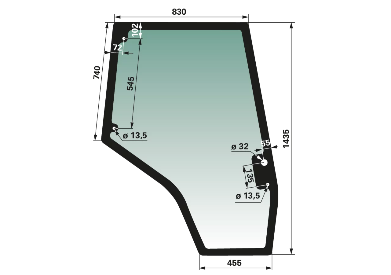 Türscheibe rechts, grün getönt, für Kabine mit Tunnelboden, anstelle von Massey Ferguson 4272771M1 GartenShop24 - Hochwertige Gartengeräte