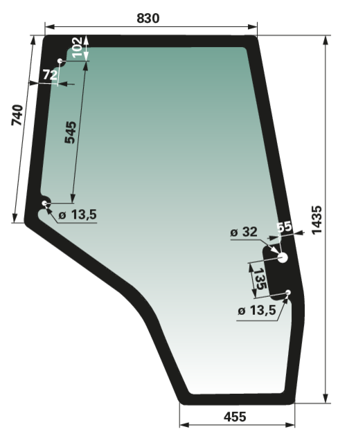 Türscheibe rechts, grün getönt, für Kabine mit Tunnelboden, anstelle von Massey Ferguson 4272771M1 GartenShop24 - Hochwertige Gartengeräte