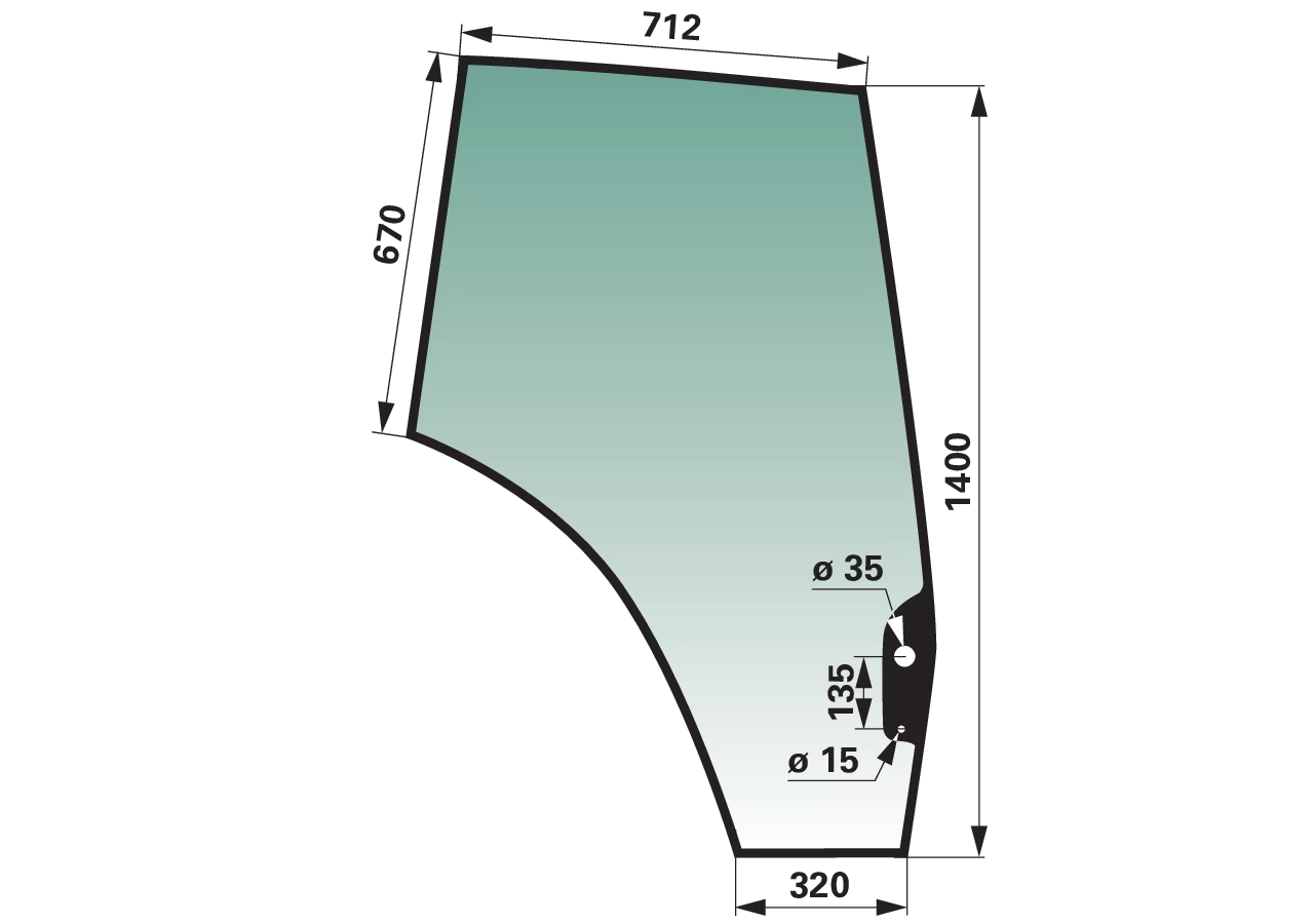Türscheibe rechts, grün getönt, anstelle von Valtra V36297810 GartenShop24 - Hochwertige Gartengeräte