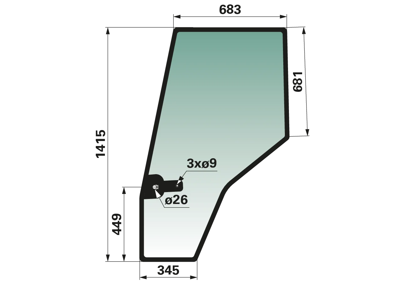 Türscheibe links, grün getönt, anstelle von Massey Ferguson V34022200 GartenShop24 - Hochwertige Gartengeräte
