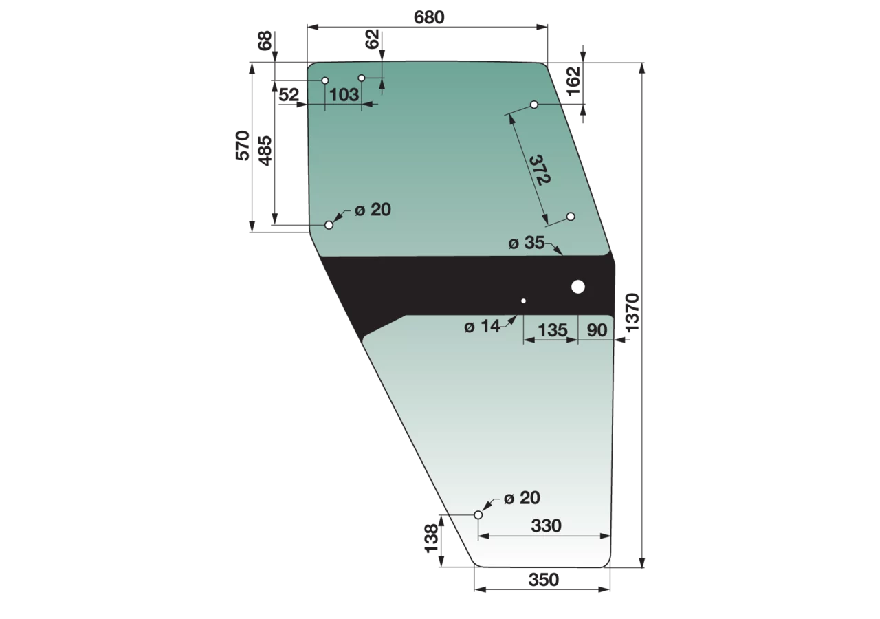 Türscheibe rechts, grün getönt, passend für Deutz-Fahr 04347343 GartenShop24 - Hochwertige Gartengeräte