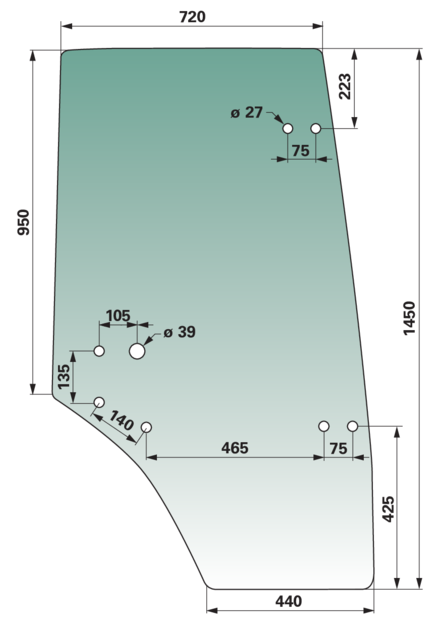 Türscheibe rechts, grün getönt, Ersatz für SLH 0.007.7336.0/10 GartenShop24 - Hochwertige Gartengeräte