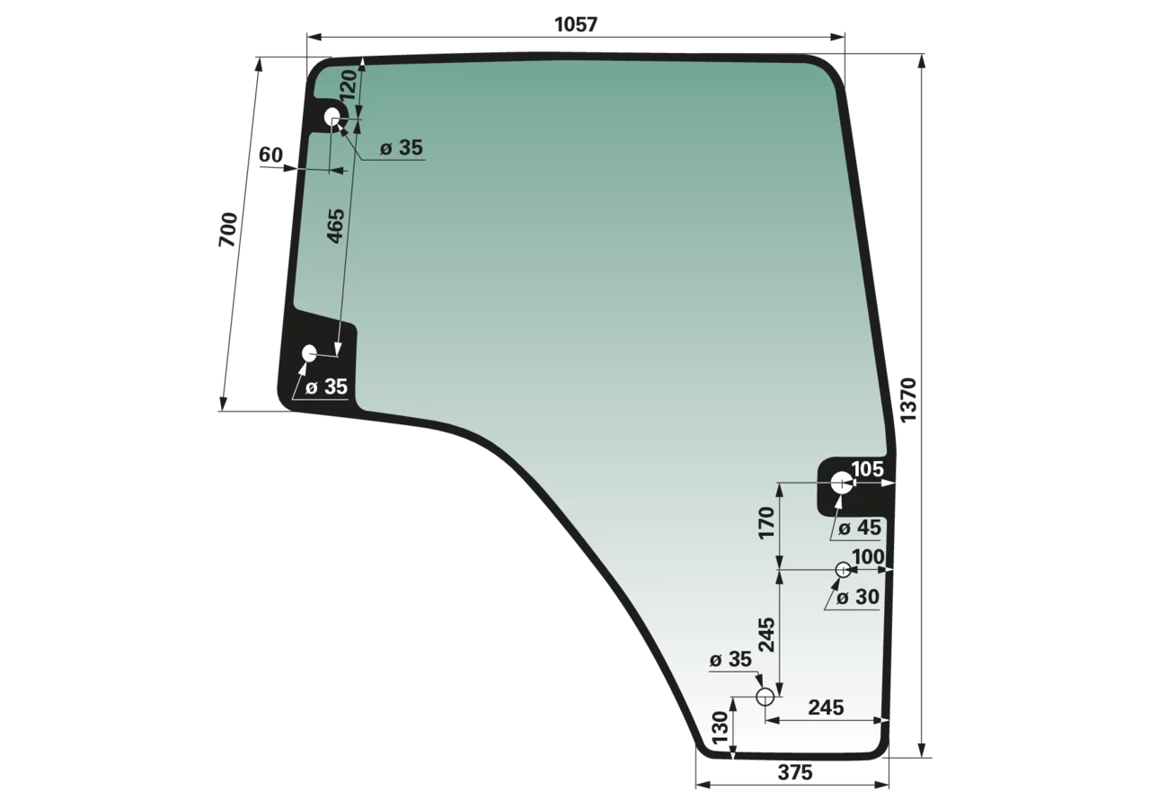 Türscheibe rechts, grün getönt, anstelle von SLH 0.015.5532.0/40 – Gummiklemmprofil Meterware 5 Lfm. 00115073 GartenShop24 - Hochwertige Gartengeräte