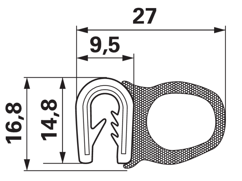 Dichtungsprofil Klemmbereich 1–4 mm Breite 27 mm GartenShop24 - Hochwertige Gartengeräte