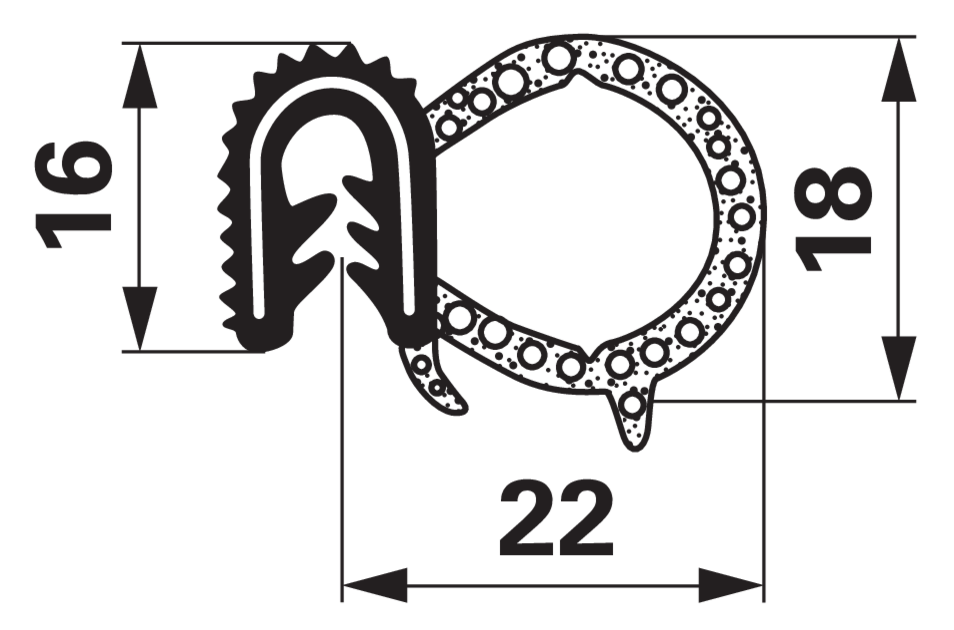 Dichtungsprofil Klemmbereich 1 – 4 mm Breite 22 mm GartenShop24 - Hochwertige Gartengeräte