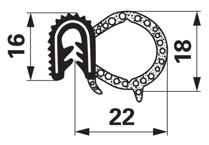 Dichtungsprofil Klemmbereich 1 – 4 mm Breite 22 mm GartenShop24 - Hochwertige Gartengeräte