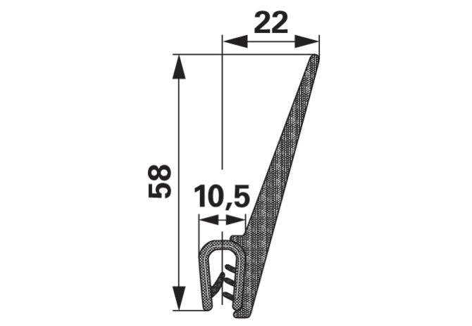 Dichtungsprofil Klemmbereich 1 – 3,5 mm, Breite 22 mm, Höhe 58 mm GartenShop24 - Hochwertige Gartengeräte