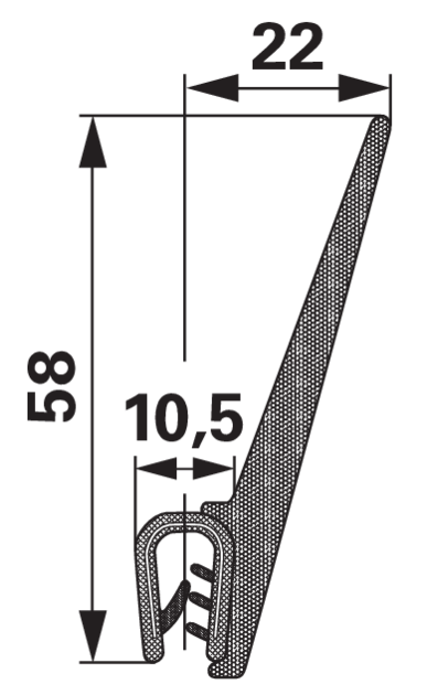 Dichtungsprofil Klemmbereich 1 – 3,5 mm, Breite 22 mm, Höhe 58 mm GartenShop24 - Hochwertige Gartengeräte