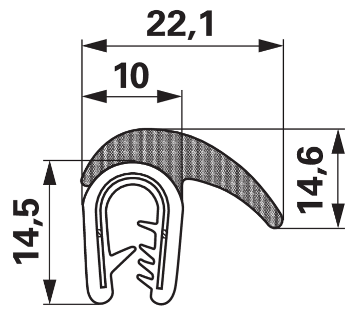 Dichtungsprofil Klemmbereich 1–4 mm Breite 22,1 mm GartenShop24 - Hochwertige Gartengeräte