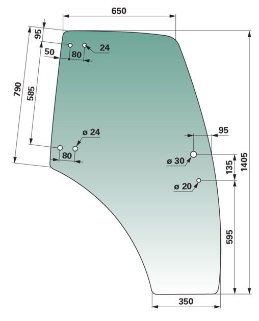 Türscheibe rechts, grün getönt, bis Baujahr 05/2001, passend für Lindner 3203102 GartenShop24 - Hochwertige Gartengeräte