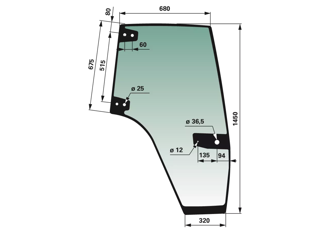 Türscheibe rechts, grün getönt, passend für Steyr 1-34-621-091, Gummiklemmprofil 00 115 073 GartenShop24 - Hochwertige Gartengeräte