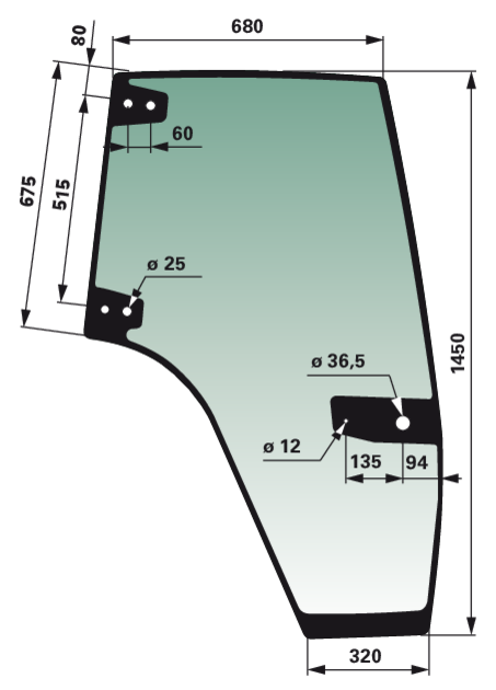 Türscheibe rechts, grün getönt, passend für Steyr 1-34-621-091, Gummiklemmprofil 00 115 073 GartenShop24 - Hochwertige Gartengeräte