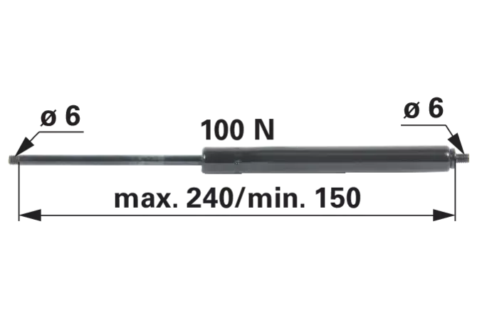 Gasdruckfeder ohne Anschlüsse, Typ 6/15-3, 100 N, Länge 240 mm GartenShop24 - Hochwertige Gartengeräte