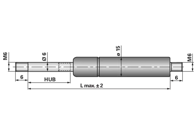 Gasdruckfeder ohne Anschlüsse, Typ 6/15-3, 100 N, Länge 340 mm GartenShop24 - Hochwertige Gartengeräte