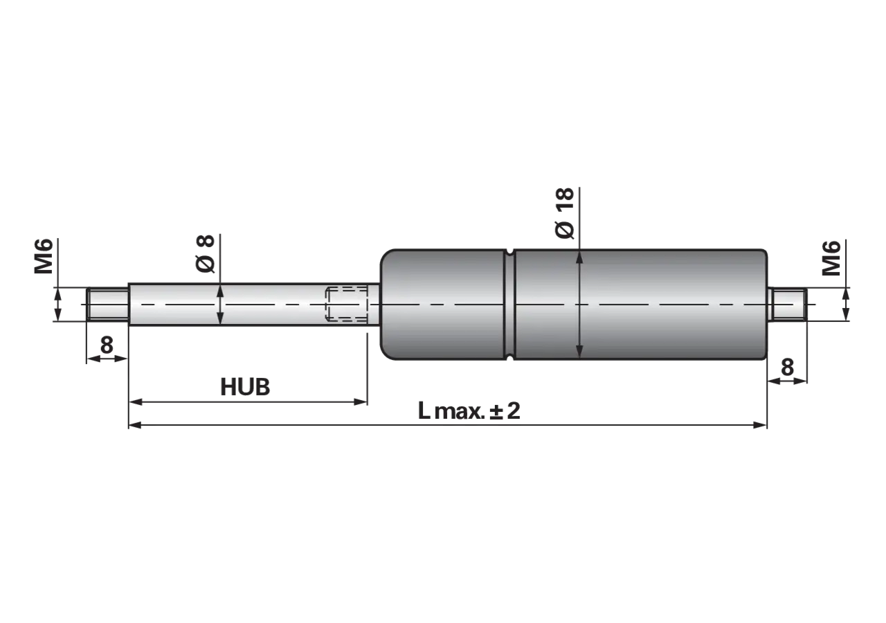 Gasdruckfeder ohne Anschlüsse Typ 8/18-3, 250 N, Länge 210 mm GartenShop24 - Hochwertige Gartengeräte