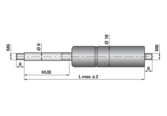 Gasdruckfeder ohne Anschlüsse, Typ 8/18-3, 250 N, Länge 655 mm GartenShop24 - Hochwertige Gartengeräte