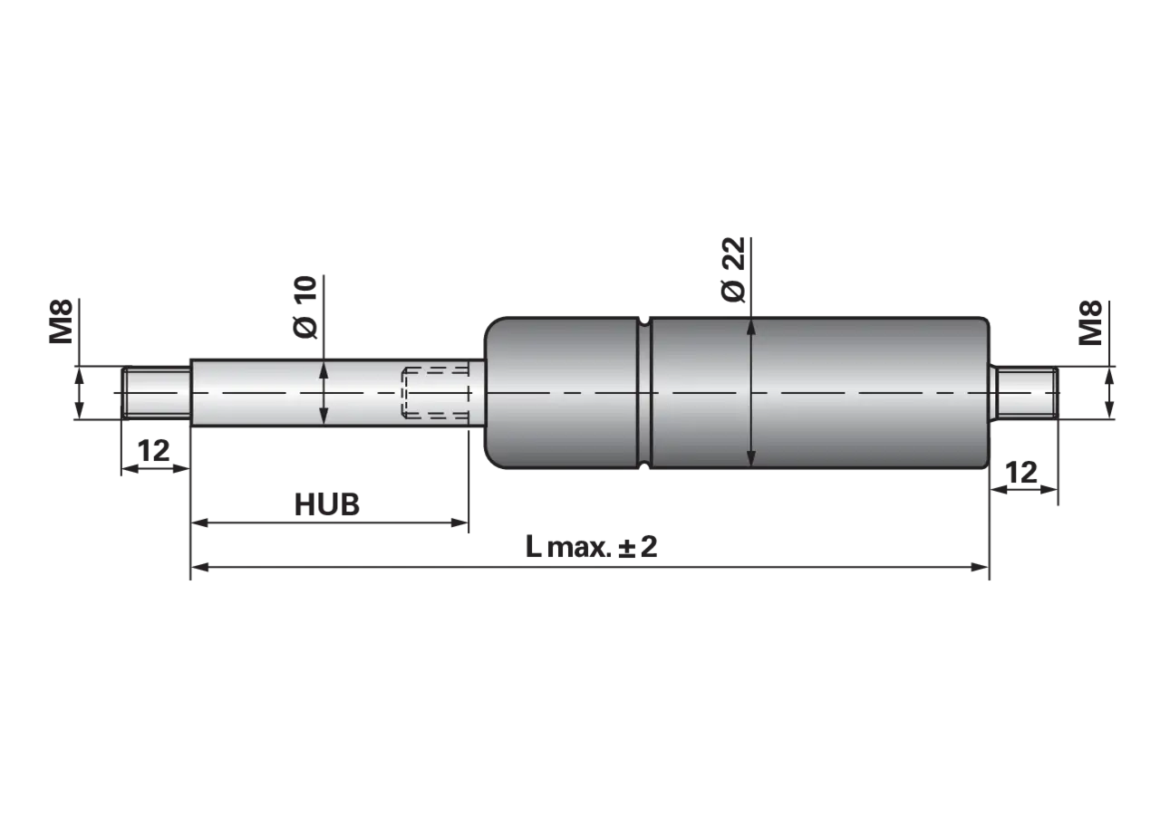 Gasdruckfeder ohne Anschlüsse, Typ 10/22-3, 350 N, Länge 294 mm GartenShop24 - Hochwertige Gartengeräte