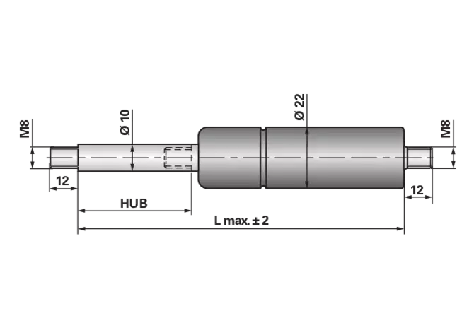 Gasdruckfeder ohne Anschlüsse, Typ 10/22-3, 450 N, Länge 554 mm GartenShop24 - Hochwertige Gartengeräte