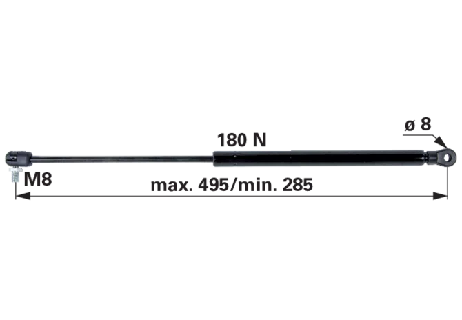 Gasdruckfeder für Heckscheibe 180 N, Länge 495 mm, anstelle von Case IH 3221531R1 GartenShop24 - Hochwertige Gartengeräte