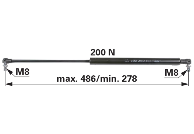 Gasdruckfeder für Front- und Heckscheibe 200 N, Länge 486 mm, anstelle von Case IH 189447A2 GartenShop24 - Hochwertige Gartengeräte