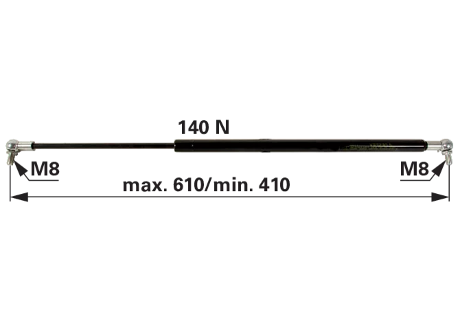 Gasdruckfeder für Traktorkabinen-Türe 140 N, 610 mm – passend für Deutz-Fahr 04373763 GartenShop24 - Hochwertige Gartengeräte