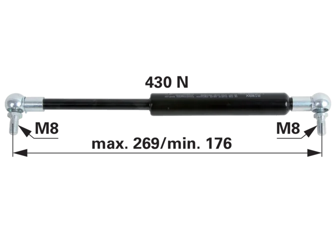 Stabilus Gasdruckfeder für Türe, 430 N, Länge 275 mm, anstelle CNH 84168525 Stabilus