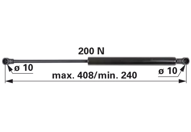 Stabilus Gasdruckfeder für Front- und Heckscheibe, 200 N, Länge 408 mm, anstelle Deutz-Fahr 0.009.8629.2 Stabilus