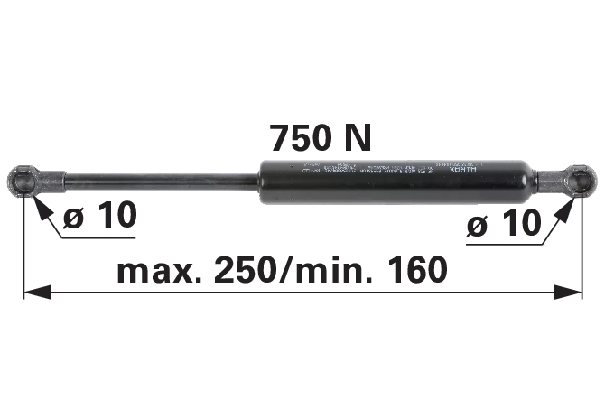 Stabilus Gasdruckfeder für Türe, 750 N, Länge 250 mm, passend für Deutz-Fahr 04429617 Stabilus