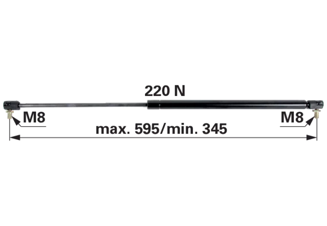 Gasdruckfeder für Front- und Heckscheibe, 220 N, Länge 595 mm, passend für Fendt X800420490000 GartenShop24 - Hochwertige Gartengeräte