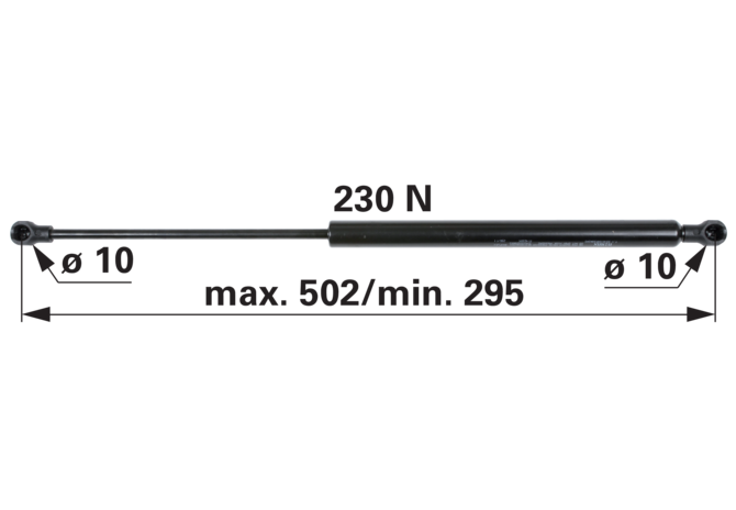 Gasdruckfeder für Frontscheibe, 230 N, Länge 502 mm, anstelle von Deutz-Fahr 04399081 GartenShop24 - Hochwertige Gartengeräte