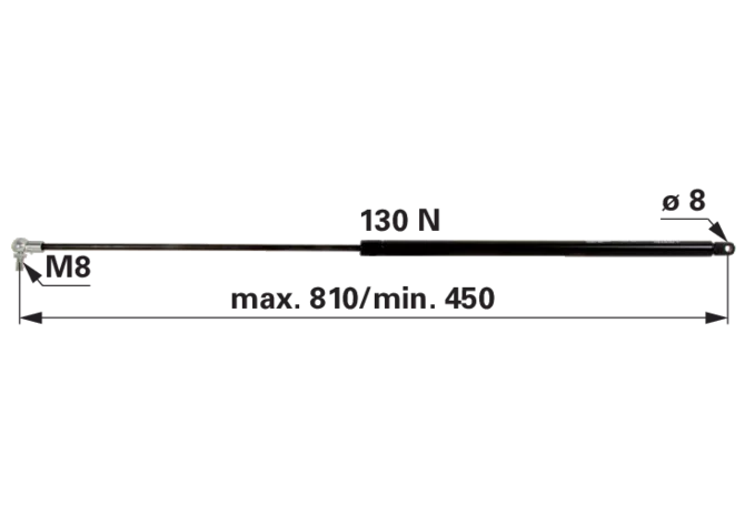 Gasdruckfeder für Frontscheibe, 130 N, Länge 810 mm, anstelle von John Deere AL64477 GartenShop24 - Hochwertige Gartengeräte