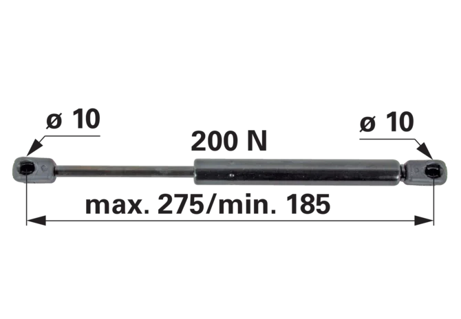 Gasdruckfeder für Tür und Frontscheibe, 200 N, Länge 275 mm, anstelle von Fendt F258514210020 GartenShop24 - Hochwertige Gartengeräte