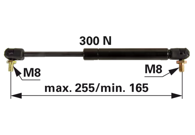 Gasdruckfeder für Türe 300 N, Länge 255 mm – Ersatz für Massey Ferguson 3385316M91 GartenShop24 - Hochwertige Gartengeräte