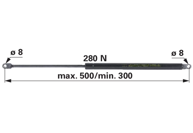 Gasdruckfeder 280 N, Länge 500 mm, anstelle von Mauser 6-100.28.500 GartenShop24 - Hochwertige Gartengeräte