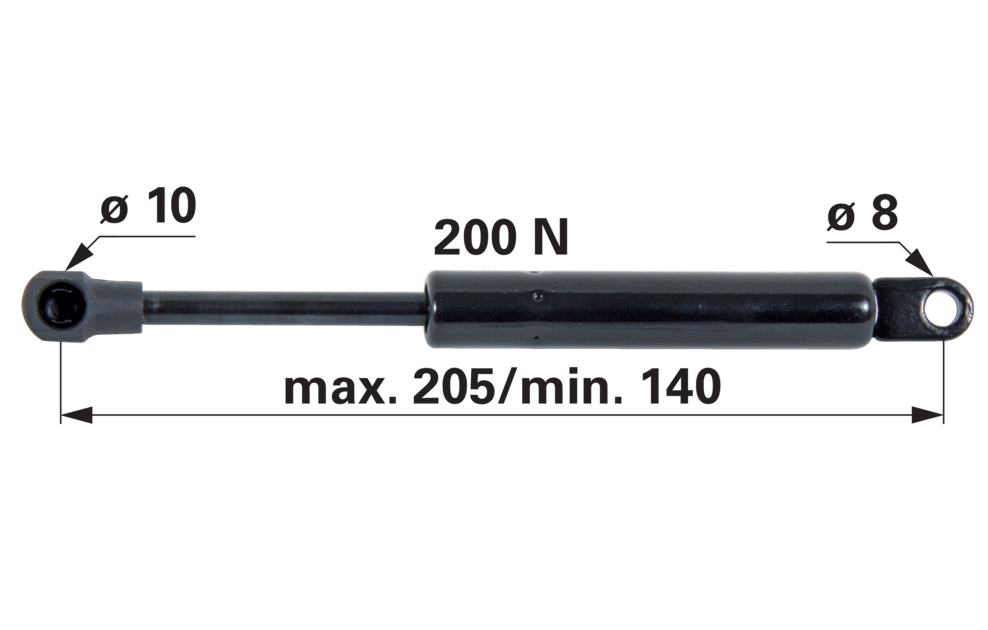 Gasdruckfeder für Kupplungsbetätigung 200 N, Länge 205 mm, anstelle von Steyr 149725230709 GartenShop24 - Hochwertige Gartengeräte