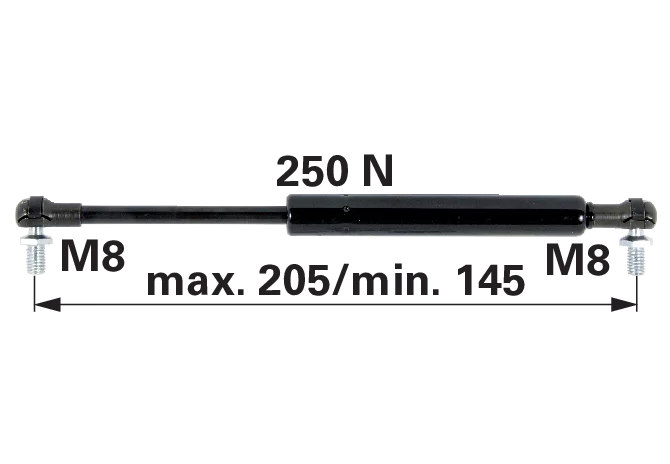 Gasdruckfeder für Türe 250 N, Länge 205 mm – anstelle von Steyr 1-99-976-064 GartenShop24 - Hochwertige Gartengeräte