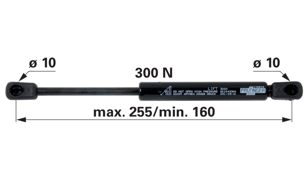 Gasdruckfeder 300 N, Länge 255 mm, anstelle von Steyr 149800210730 GartenShop24 - Hochwertige Gartengeräte