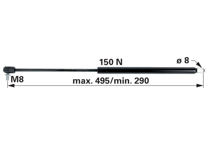 Gasdruckfeder 150 N, Länge 495 mm, anstelle von Steyr 1-34-721-101 GartenShop24 - Hochwertige Gartengeräte