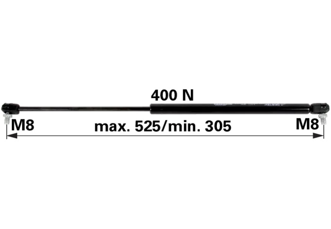 Gasdruckfeder für Motorhaube 400 N, Länge 525 mm, anstelle von Steyr 1-99-976-067 GartenShop24 - Hochwertige Gartengeräte