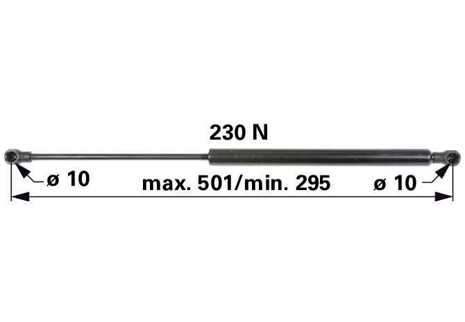 Gasdruckfeder für Heckscheibe 230 N, Länge 501 mm, anstelle von Fendt H524810050070 GartenShop24 - Hochwertige Gartengeräte