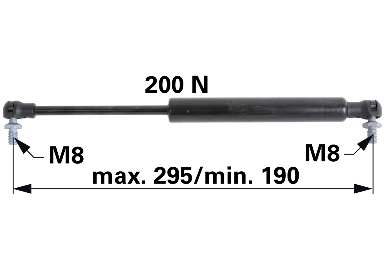 Stabilus Gasdruckfeder für Türe und Frontscheibe, 200 N, Länge 295 mm – passend für John Deere AL71413 Stabilus