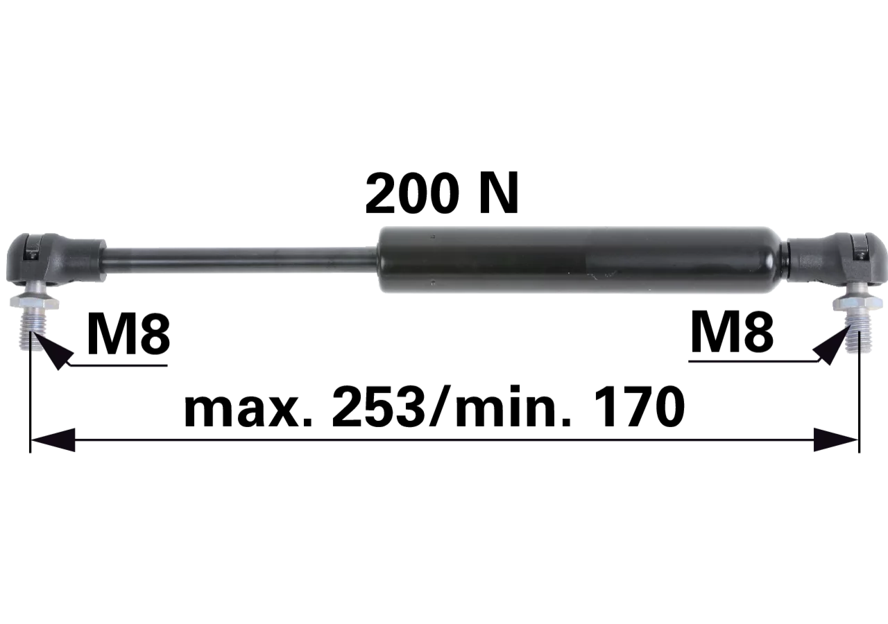 Gasdruckfeder für Tür und Heckscheibe, 200 N, Länge 253 mm, passend für John Deere ER359197 GartenShop24 - Hochwertige Gartengeräte