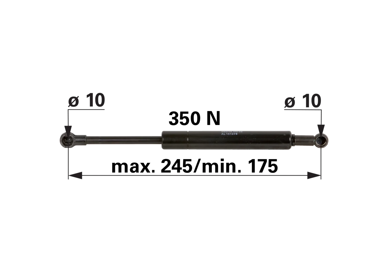 Stabilus Gasdruckfeder für Türe, 350 N, Länge 245 mm, anstelle von John Deere AL174358 Stabilus