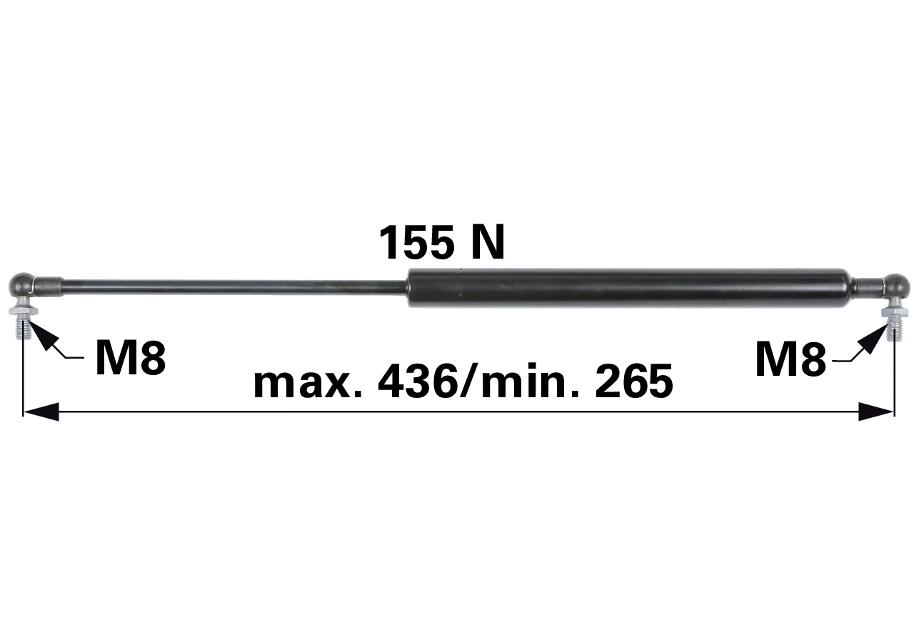 Gasdruckfeder für Türe 155 N, Länge 436 mm – Ersatz für John Deere RE58715 GartenShop24 - Hochwertige Gartengeräte