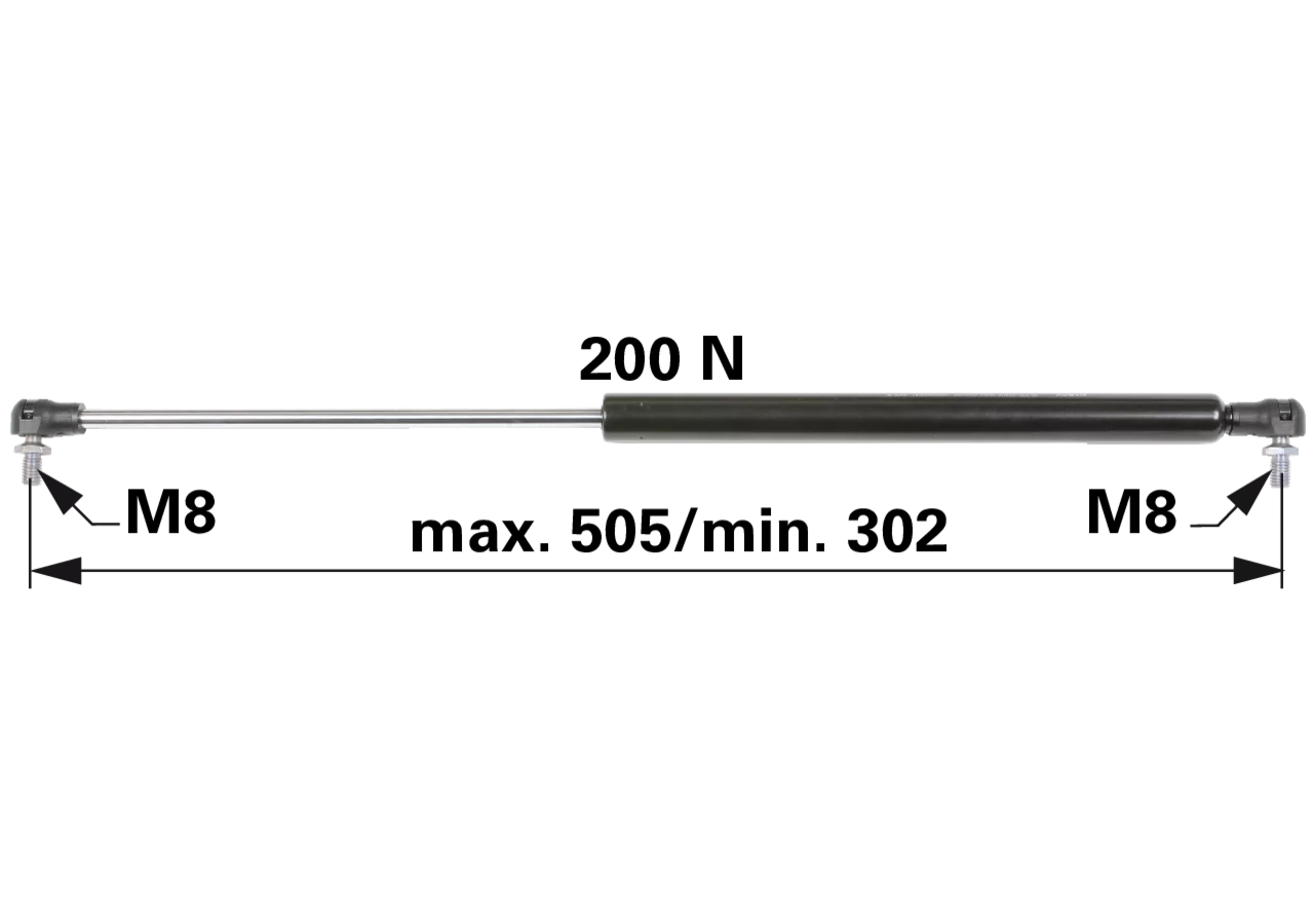 Gasdruckfeder für Heckscheibe 200 N, 505 mm – anstelle von Massey Ferguson 3101831M1 GartenShop24 - Hochwertige Gartengeräte