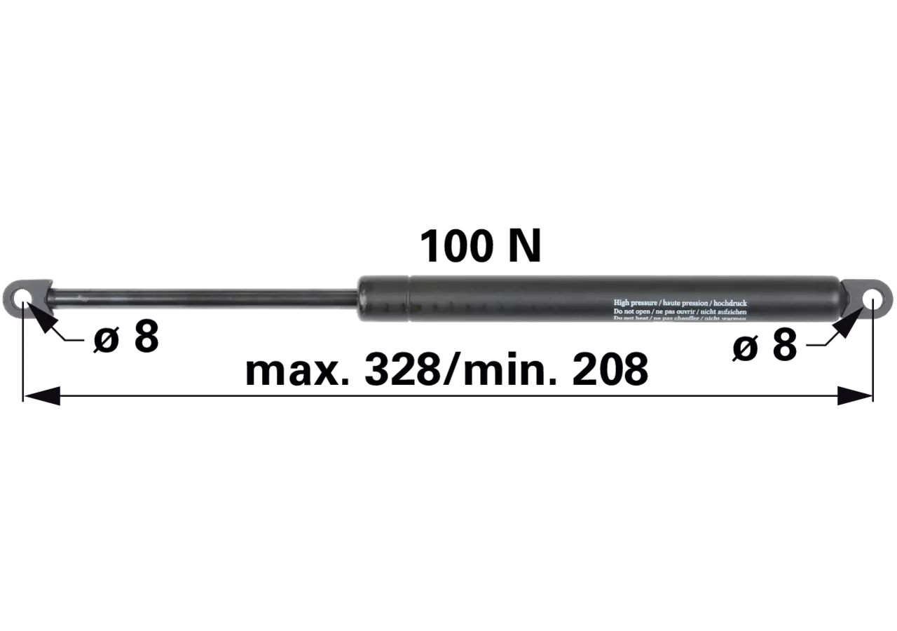 Stabilus Gasdruckfeder für Türe, 100 N, Länge 328 mm Stabilus