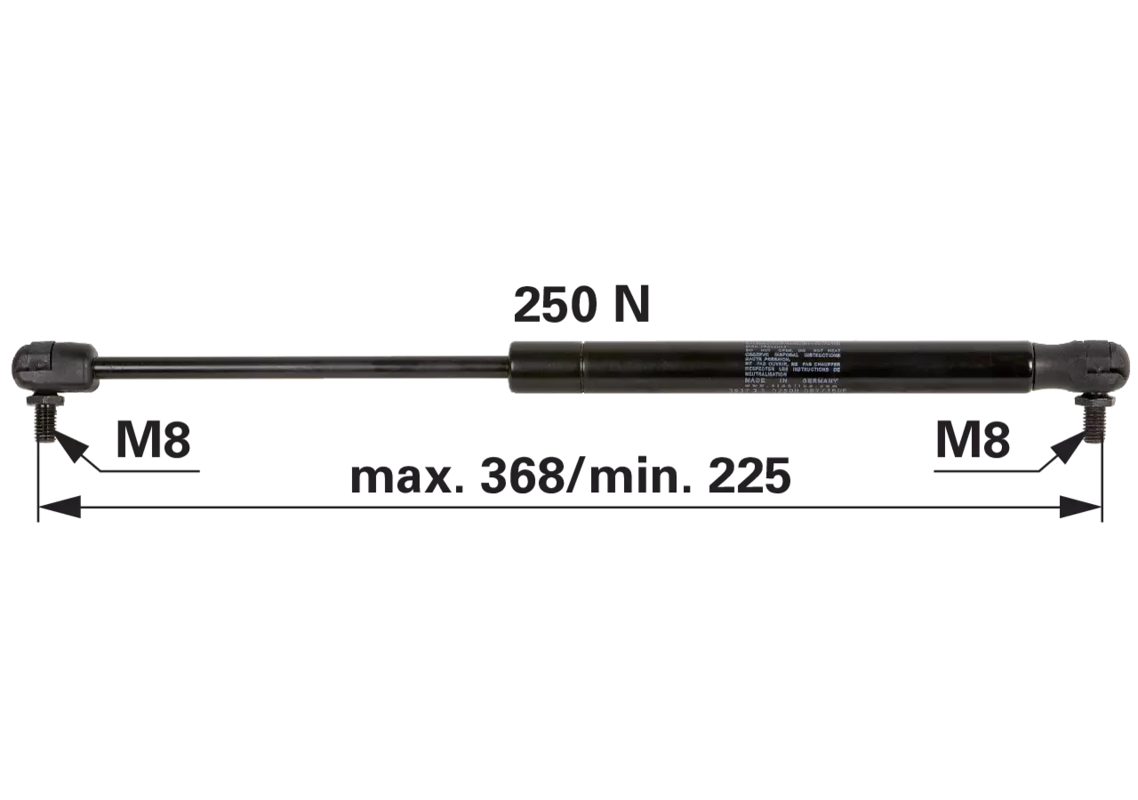 Stabilus Gasdruckfeder für Tür-, Front- und Heckscheibe, 250 N, 368 mm anstelle von Landini 3557029M91 Stabilus