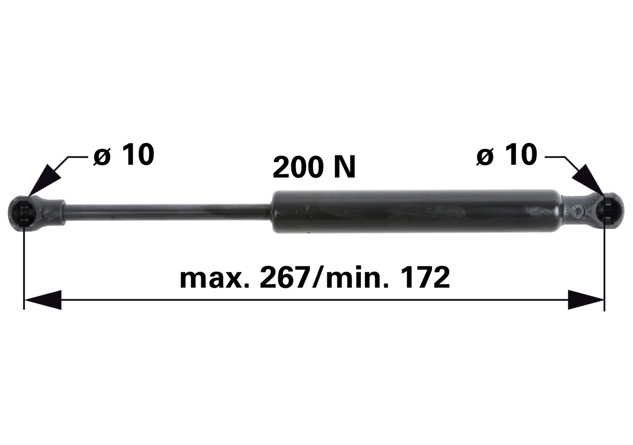 Gasdruckfeder für Traktorkabinentür 200 N, Länge 267 mm – Ersatz für Landini 3660101M91 GartenShop24 - Hochwertige Gartengeräte