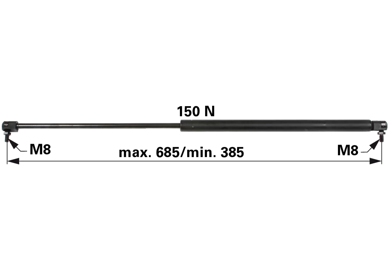 Gasdruckfeder für Frontscheibe 150 N Länge 685 mm GartenShop24 - Hochwertige Gartengeräte